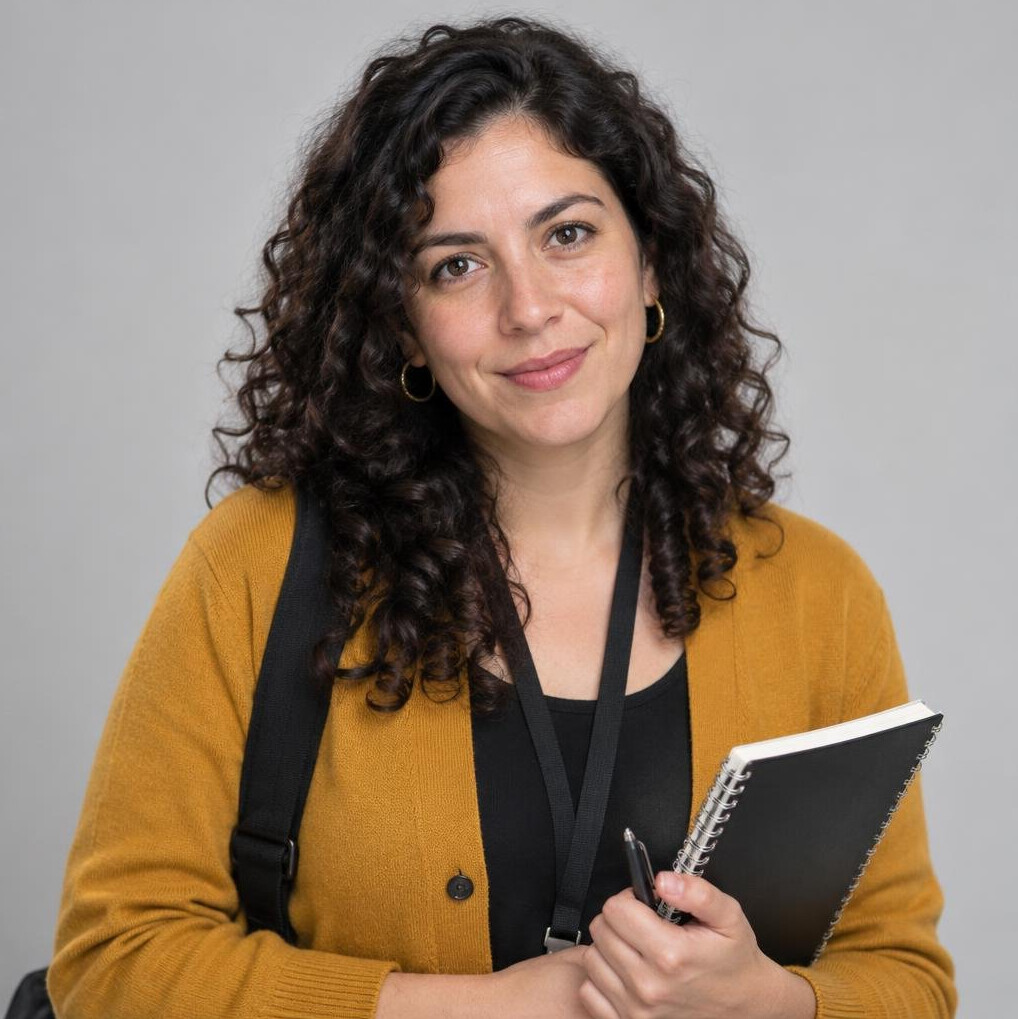 Portrait of a young Chilean woman investigator with curly hair