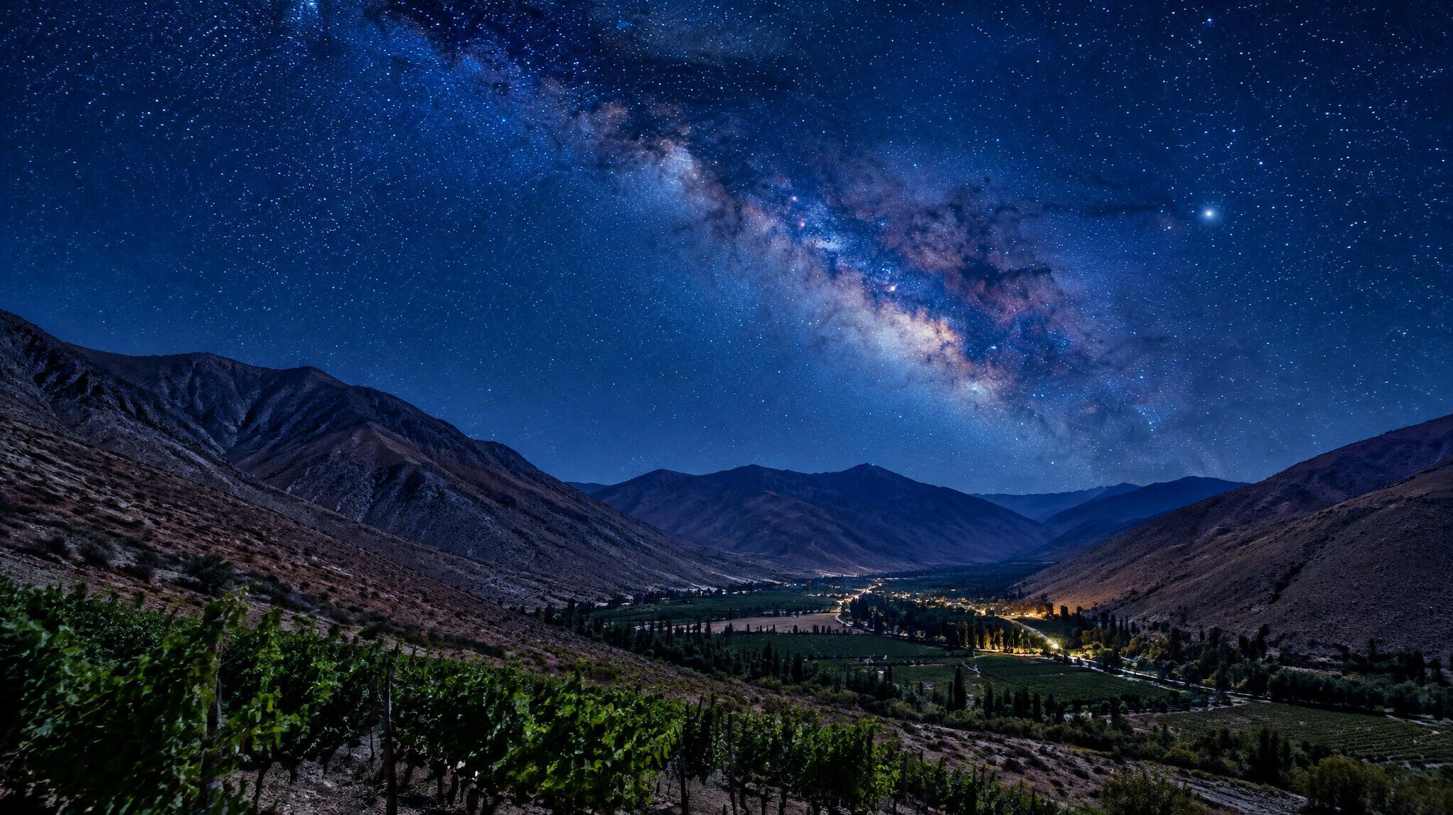 Elqui Valley under a clear starry night sky